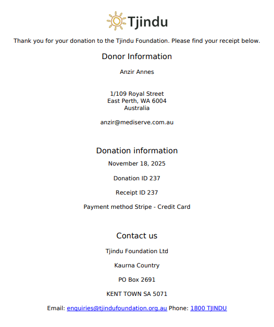 Donations for Tjindu | Mediserve